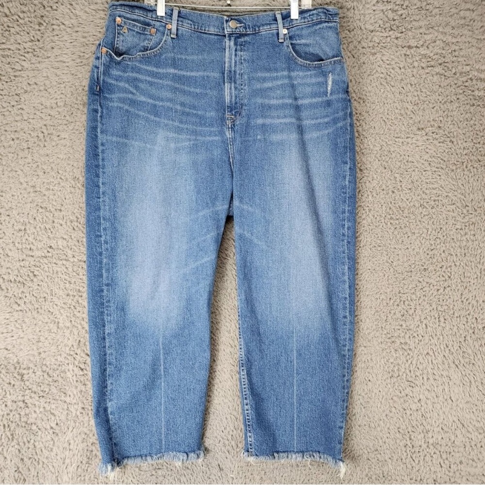 Able Jeans Womens 16W Blue Stretch High Rise Straight Cropped Frayed